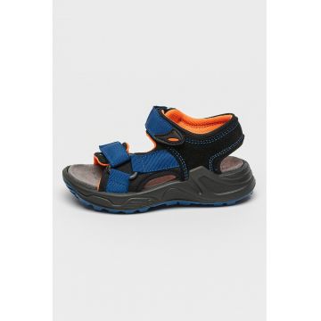 Sandale din piele intoarsa cu insertii din material textil