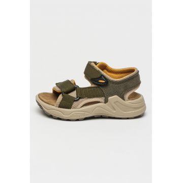 Sandale din piele intoarsa cu talpa plata si velcro