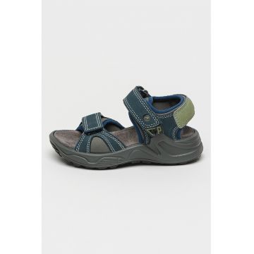 Sandale din piele nabuc cu velcro - Gri/Bleumarin