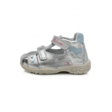Sandale Fetite -  Inchise - din Piele - cu Inimioare - AC290-497A - Argintiu -