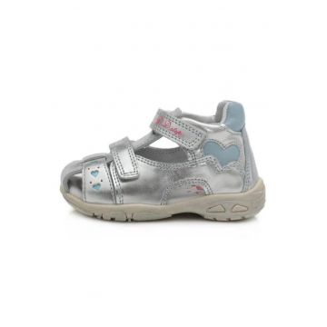 Sandale Fetite -  Inchise - din Piele - cu Inimioare - AC290-497A - Argintiu -