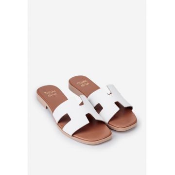 Sandale tip papuc dama din piele alba
