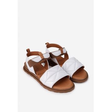Sandale dama albe din piele cu bareta elastica