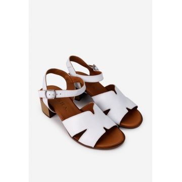 Sandale dama albe din piele cu toc
