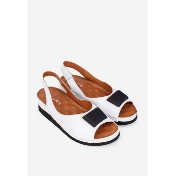 Sandale dama albe din piele naturala cu ornament