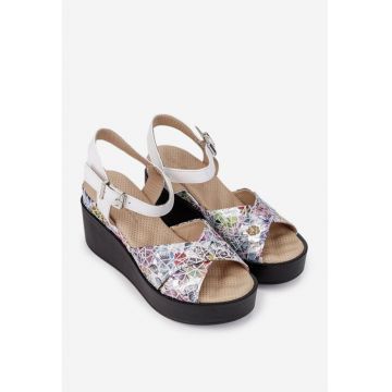 Sandale dama multicolore din piele cu platforma