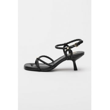 Sandale de piele ecologica cu toc si aspect impletit Jess