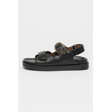 Sandale din piele cu logo metalic