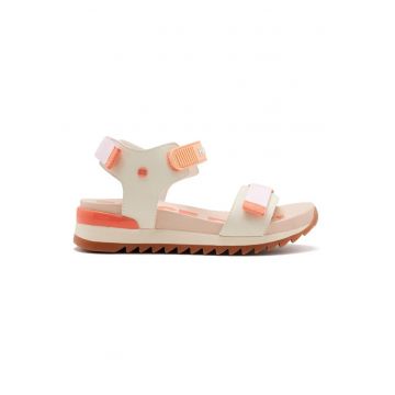 Sandale din piele ecologica cu inchidere velcro - Alb murdar