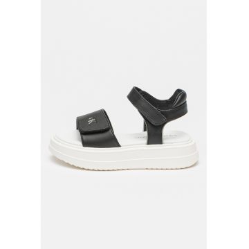 Sandale din piele ecologica cu inchidere velcro si platforma