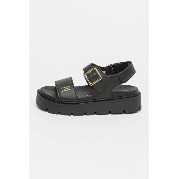 Sandale din piele ecologica cu talpa flatform si inchidere velcro