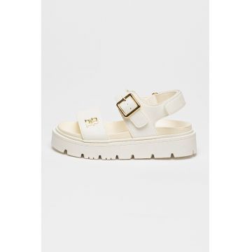 Sandale din piele ecologica cu talpa flatform si inchidere velcro