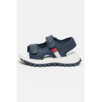 Sandale din piele ecologica cu talpa flatform si inchidere velcro