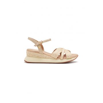 Sandale din piele ecologica impletita cu talpa wedge