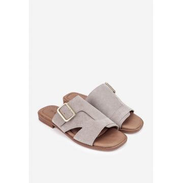 Sandale papuc dama piele intoarsa taupe