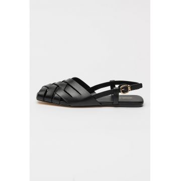 Sandale slingback de piele cu varf patrat