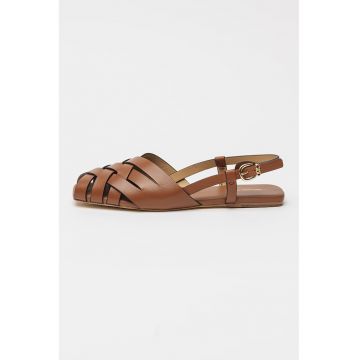 Sandale slingback de piele cu varf patrat
