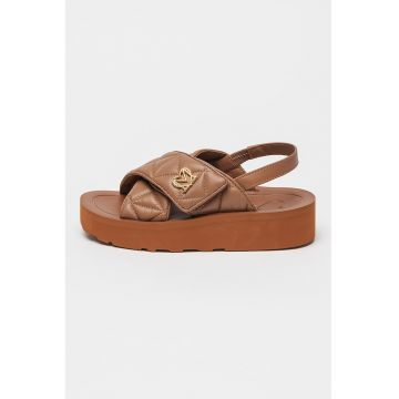 Sandale slingback din piele cu detaliu logo