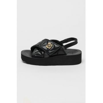 Sandale slingback din piele cu detaliu logo