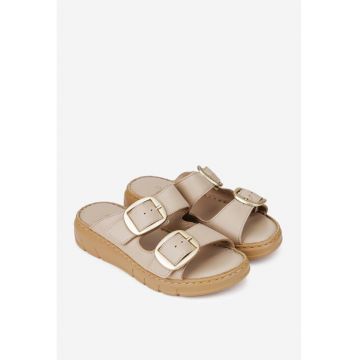 Sandale stil papuc dama din piele naturala bej