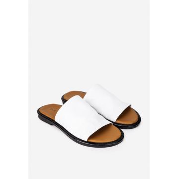 Sandale tip papuc dama albe din piele naturala