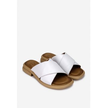 Sandale tip papuc dama  din piele naturala alba