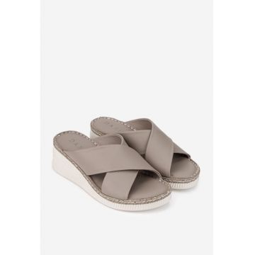 Sandale tip papuc dama din piele naturala gri