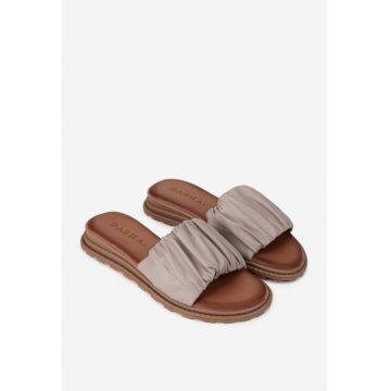 Sandale tip papuc dama din piele naturala taupe