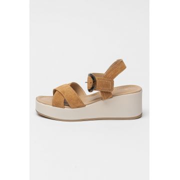 Sandale wedge de piele intoarsa