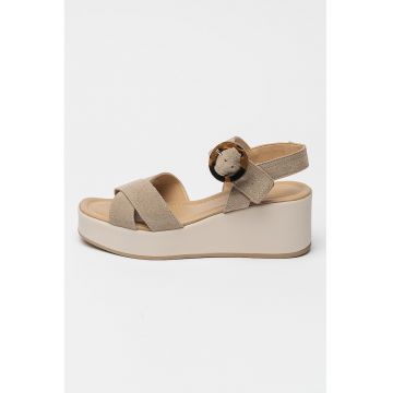Sandale wedge de piele intoarsa