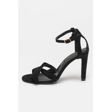 Sandale cu frunza decorativa si toc clasic - Negru stins