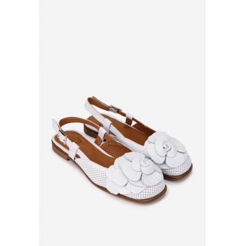 Sandale dama  albe din piele naturala cu ornament