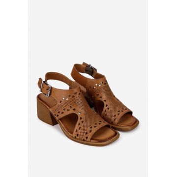 Sandale dama din piele cu model perforat