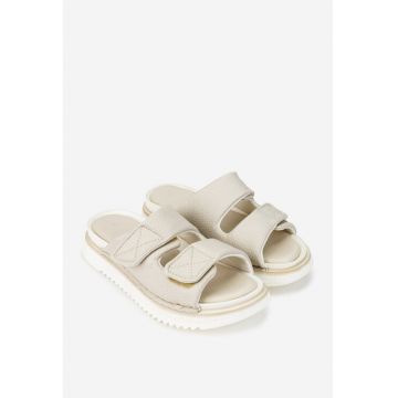 Sandale dama gri din piele texturata model stil papuc