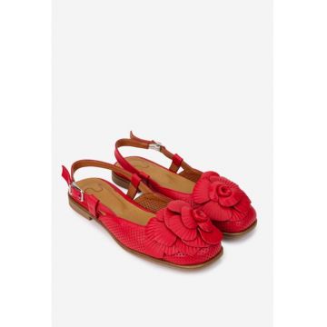 Sandale dama  rosii din piele naturala cu ornament