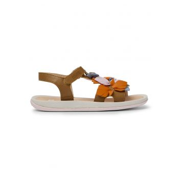 Sandale de piele cu velcro si aplicatii cu frunze Bicho Twins 745 - Maro