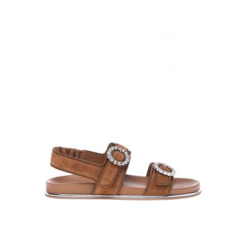 Sandale de piele intoarsa si satin