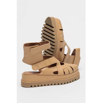 Sandale flatform de piele