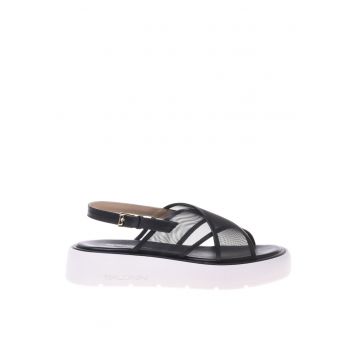 Sandale flatform de plasa cu garnituri de piele