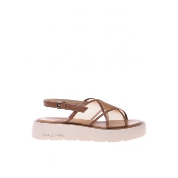 Sandale flatform de plasa cu garnituri de piele