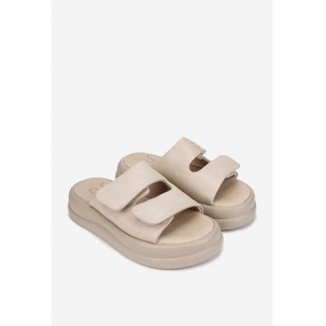 Sandale stil papuc dama  din piele naturala bej