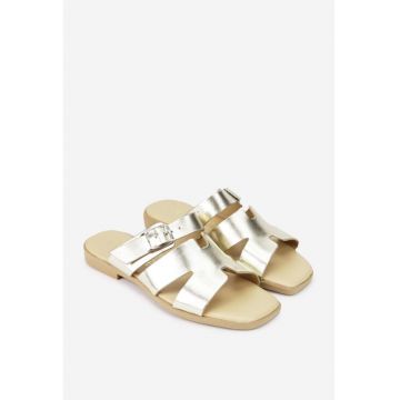 Sandale tip papuc dama din piele aurie