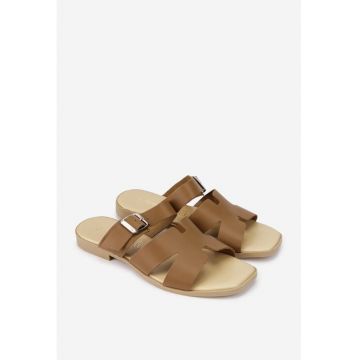 Sandale tip papuc dama din piele maro