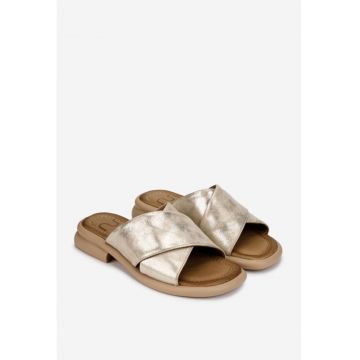 Sandale tip papuc dama  din piele naturala aurie