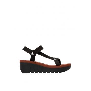 Sandale dama cu talpa wedge -  Yefa 726 - Textil/Piele naturala - Negru