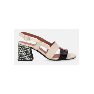 Sandale de dama din piele lacuita cu toc decorativ