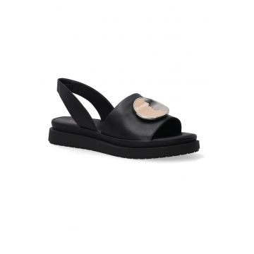 Sandale de piele cu aplicatie decorativa metalica -