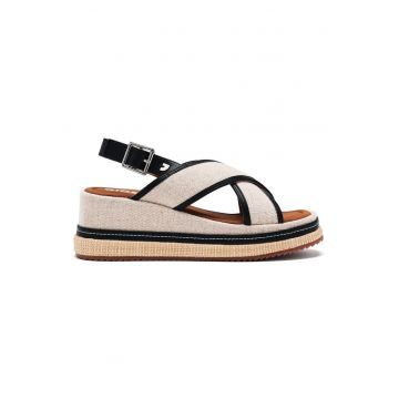 Sandale din material textil cu talpa demi-wedge - Negru