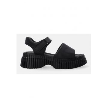 Sandale din piele cu talpa demi-wedge si velcro