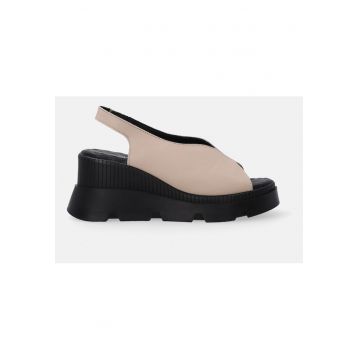Sandale din piele cu talpa wedge si bareta elastica